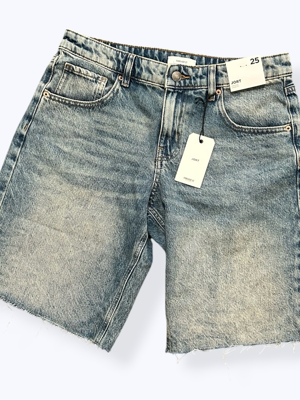 NWT 90s Forever 21 High-Waist Denim Jorts Light Wash Raw Hem Shorts